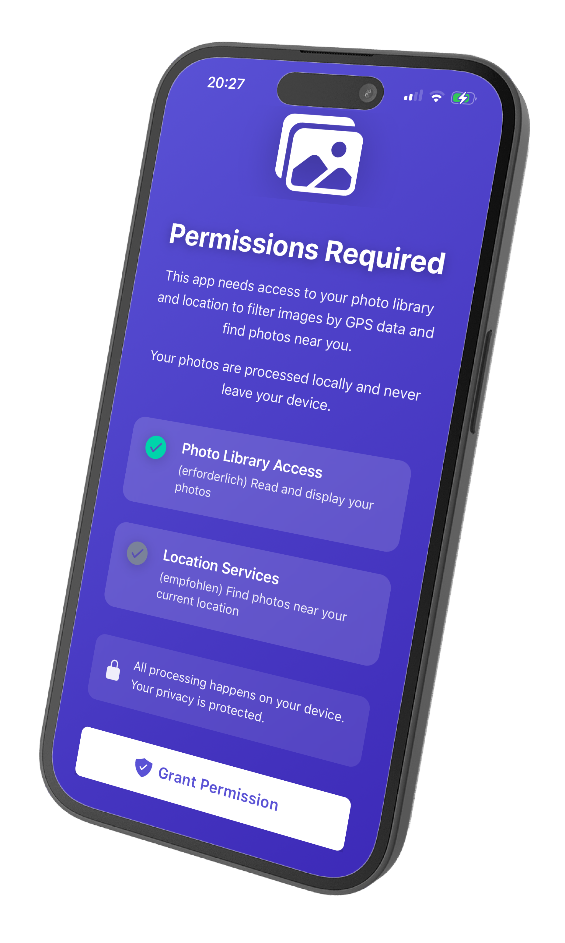 Onboarding and welcome screen of the EXIF Gallery plugin