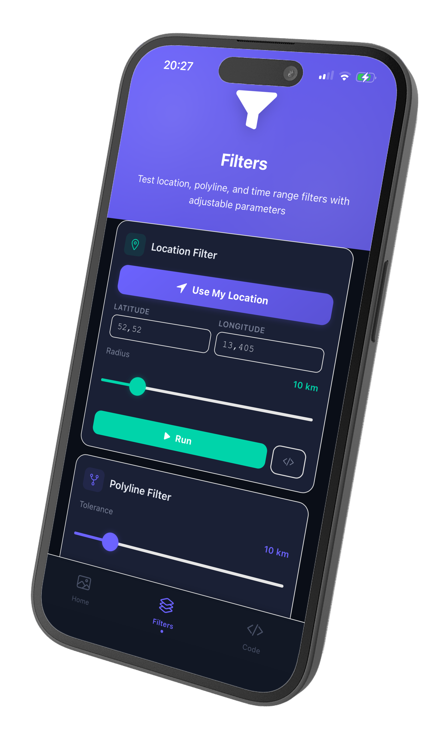 Location and time filter interface